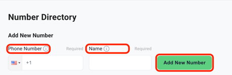 Phone Number, Name, Add New Number