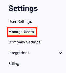 Settings - Manage Users