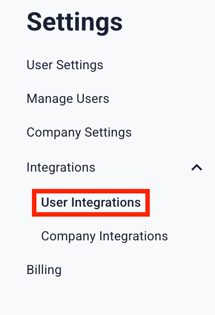 Settings - user integrations